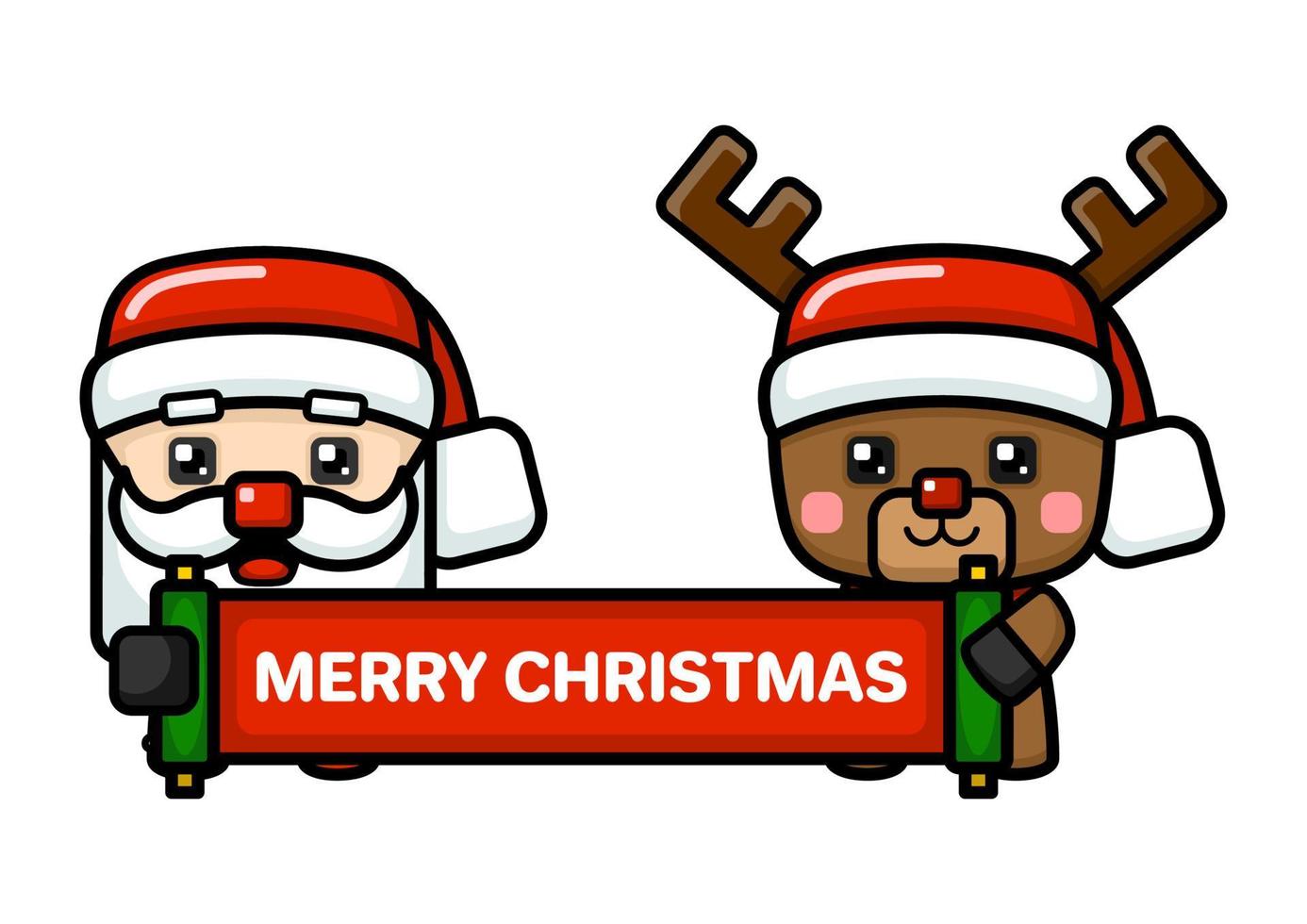 Cube Style Santa Claus And Reindeer Holding Banner vector