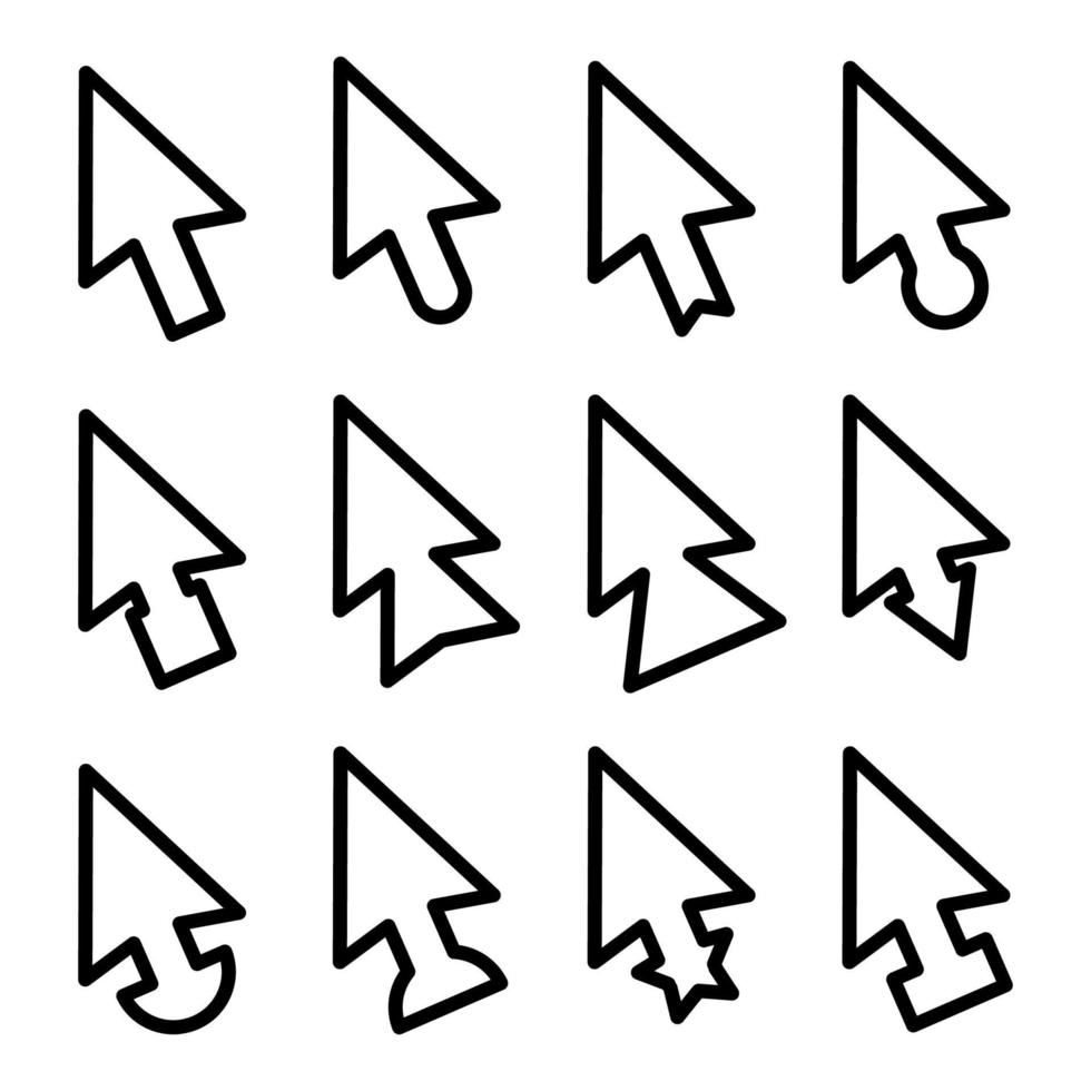 conjunto de colección de iconos de cursor de color blanco y negro vector