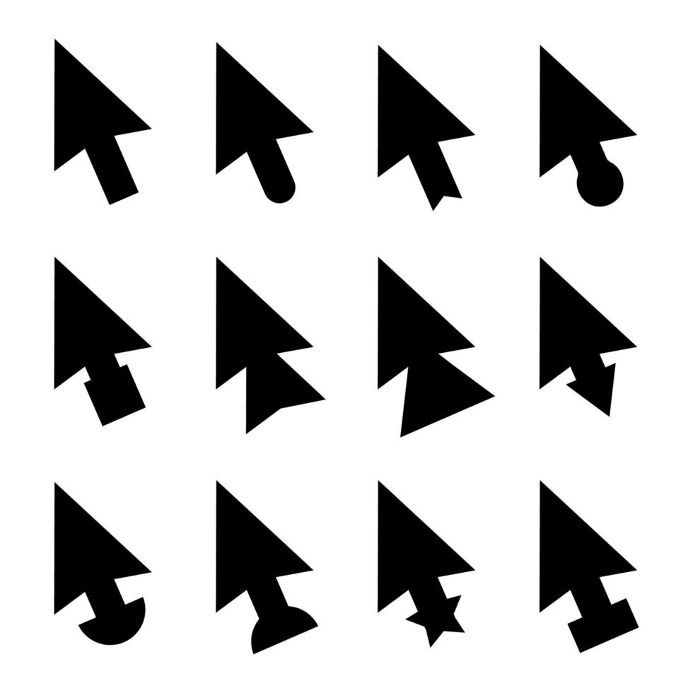 conjunto de colección de iconos de cursor de color negro 3 vector