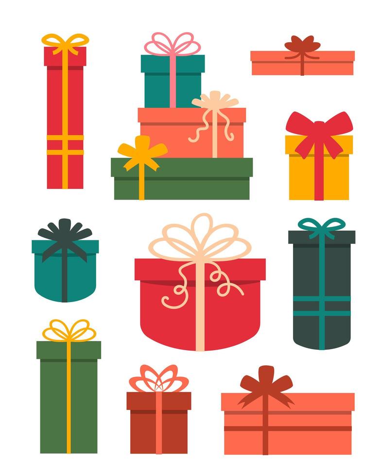 set of gift boxes with bows vector