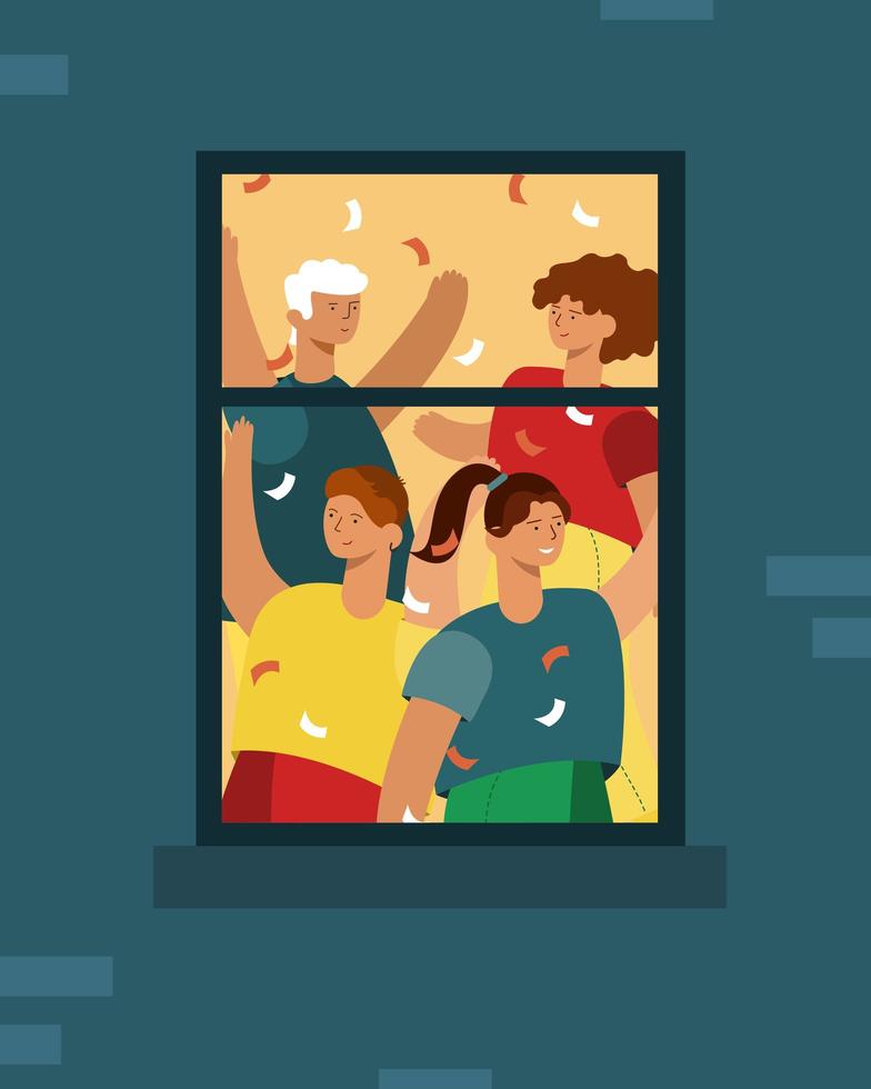 people dancing at home in the window, birthday or new year celebration vector