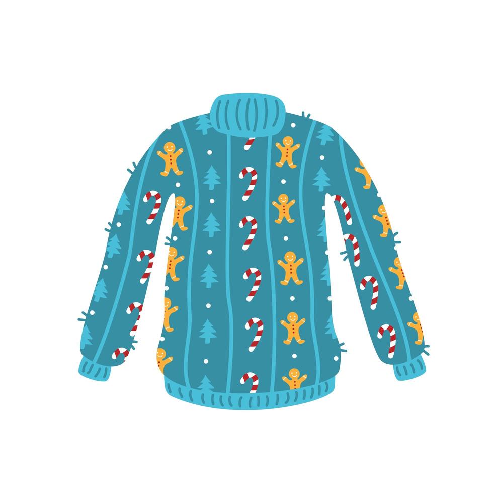 Cute blue christmas sweater with new year pattern vector