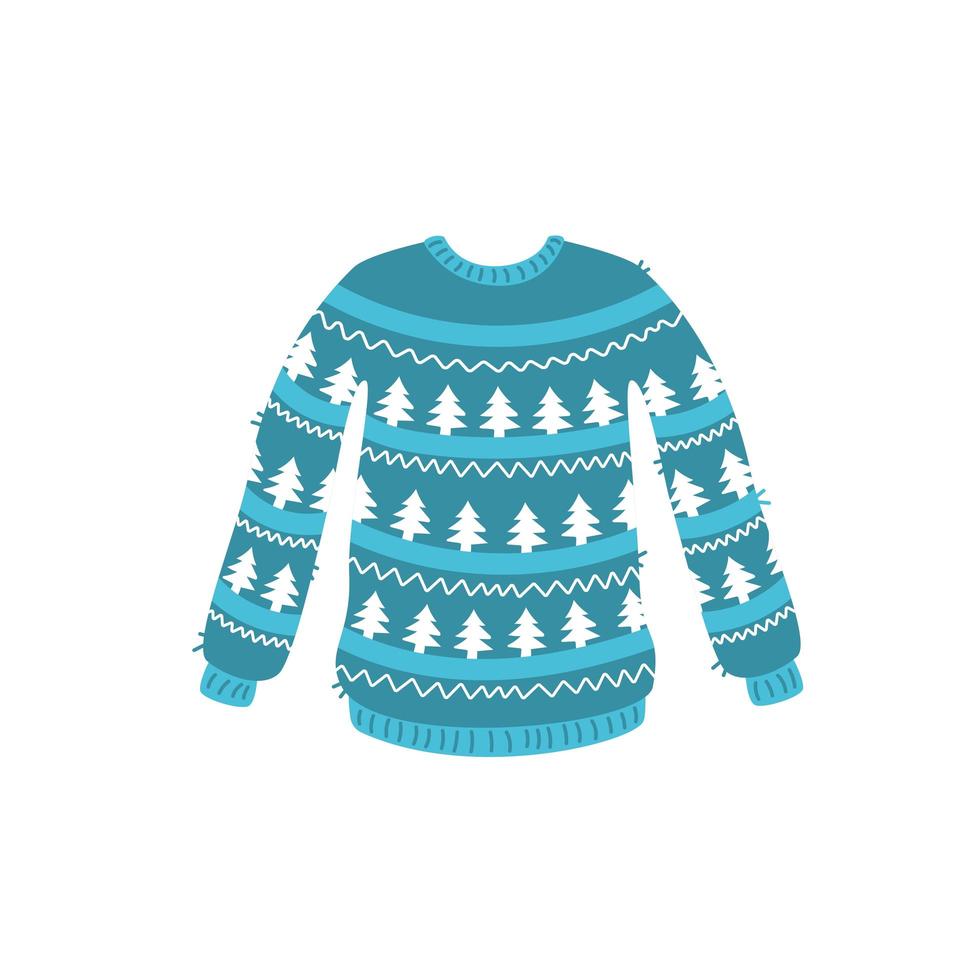 Blue christmas ugly sweater with spruce pattern vector