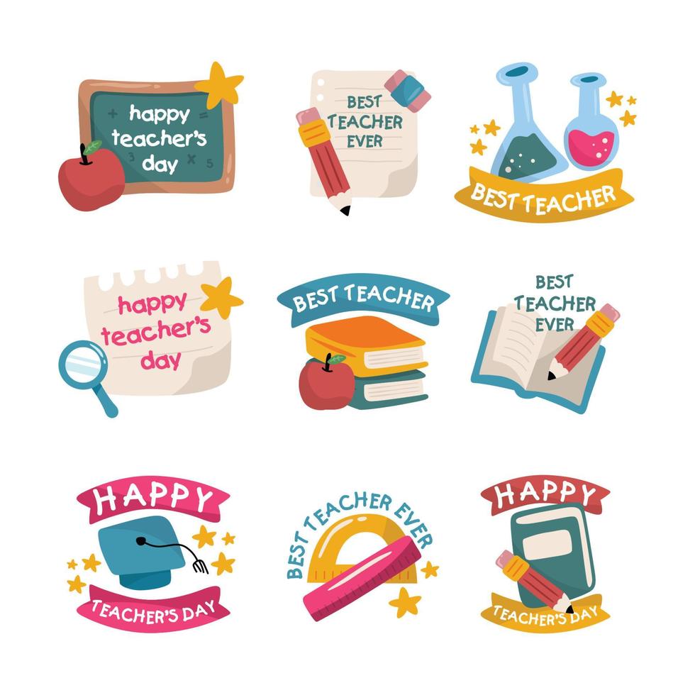 Happy Teacher's Day Doodle Sticker Set vector