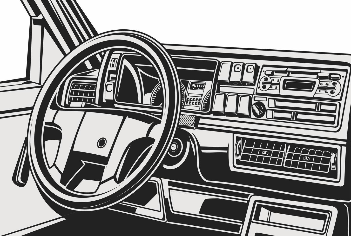 Ilustración del interior del coche, esta ilustración es perfecta para serigrafía y pegatinas. vector