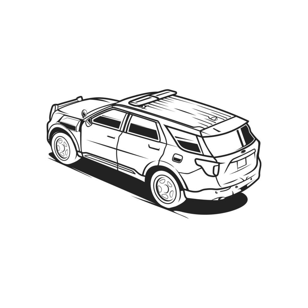 police car line art black and white vector