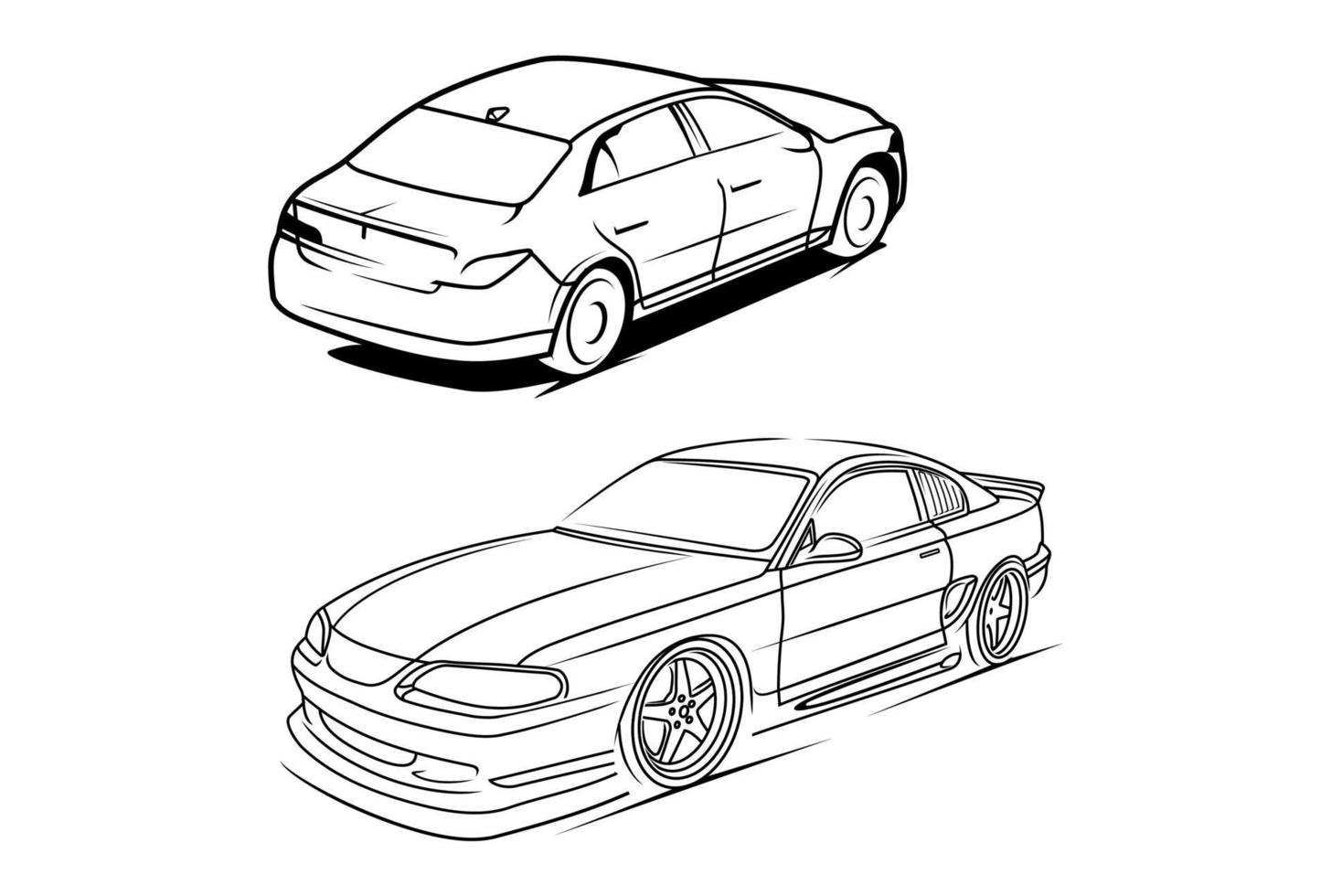 car silhouette line art back and front view vector