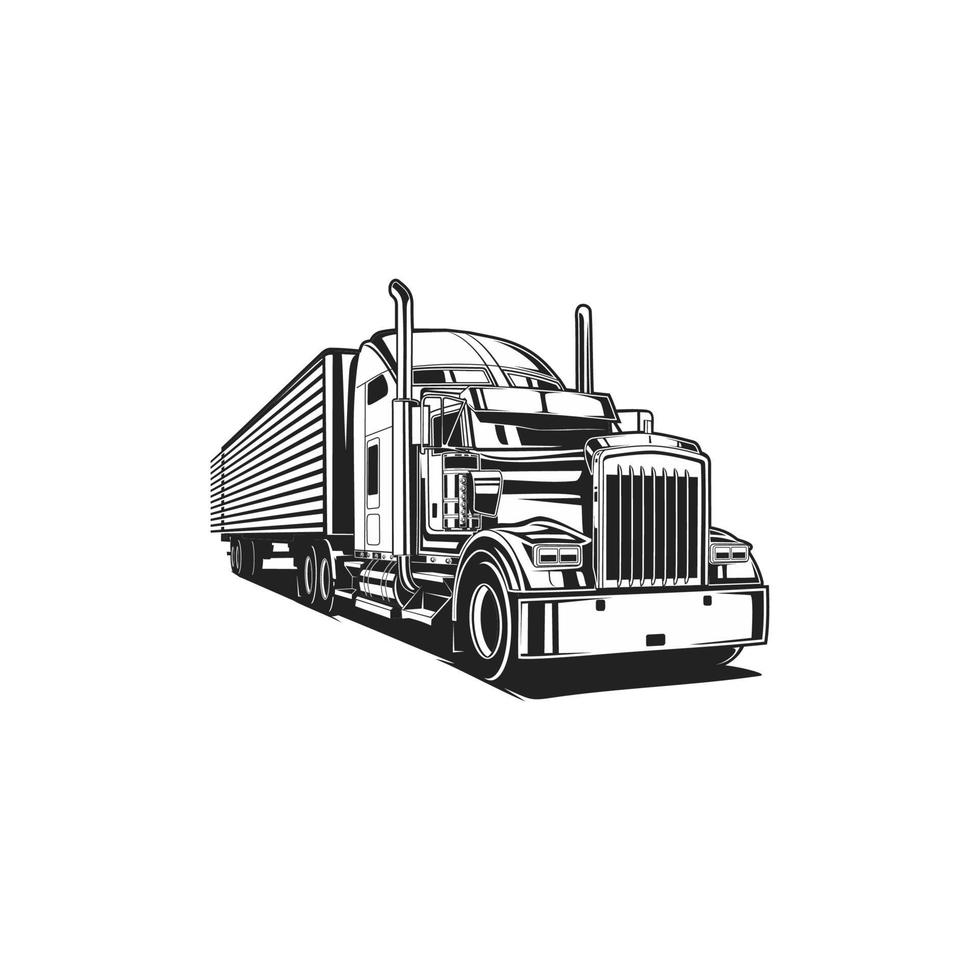 semi trailer truck box black and white vector