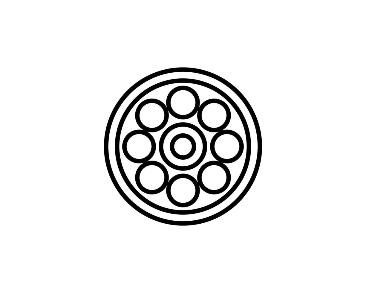 Ball bearing vector icon. Mechanical part with round steel metal, cage, hub and ball for support load bearing in joint of rolling wheel, caster, steering and pulley. That in auto, automotive, machine.