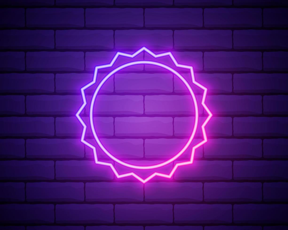 Sun pink glowing neon ui ux icon. Glowing sign logo vector isolated on brick wall backogrund