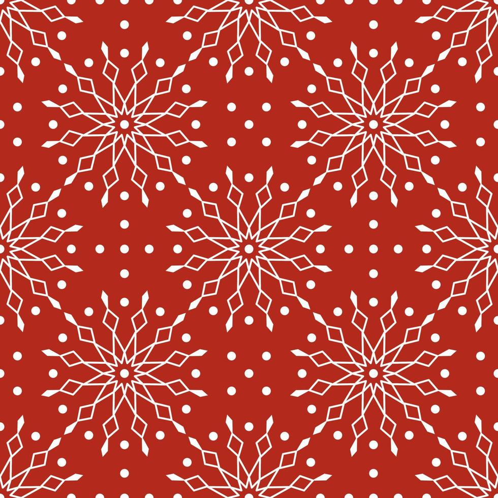 Seamless pattern with white snowflakes on red background. Festive winter traditional decoration for New Year, Christmas, holidays and design. Ornament of simple line repeat snow flake vector