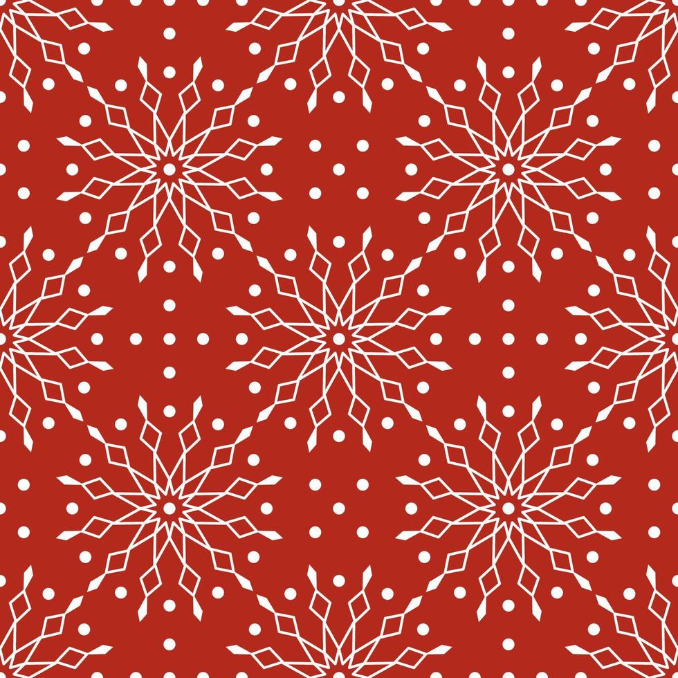 Seamless pattern with white snowflakes on red background. Festive winter traditional decoration for New Year, Christmas, holidays and design. Ornament of simple line repeat snow flake vector