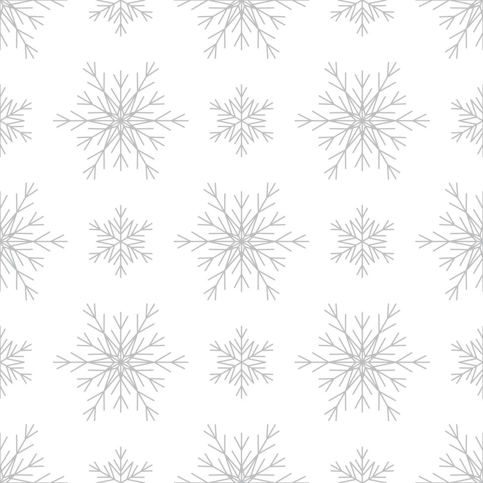 Seamless pattern with silver snowflakes on white background. Festive winter traditional decoration for New Year, Christmas, holidays and design. Ornament of simple line repeat snow flake vector