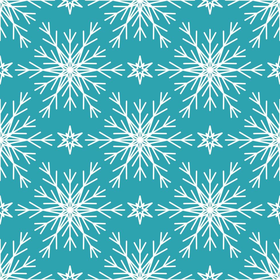 patrón sin fisuras con copos de nieve blancas sobre fondo azul. decoración tradicional de invierno festivo para año nuevo, navidad, vacaciones y diseño. ornamento de línea simple repetir copo de nieve vector