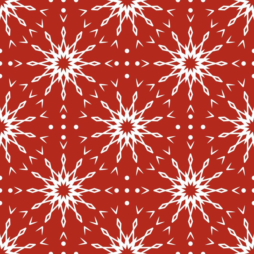 Seamless pattern with white snowflakes on red background. Festive winter traditional decoration for New Year, Christmas, holidays and design. Ornament of simple line repeat snow flake vector