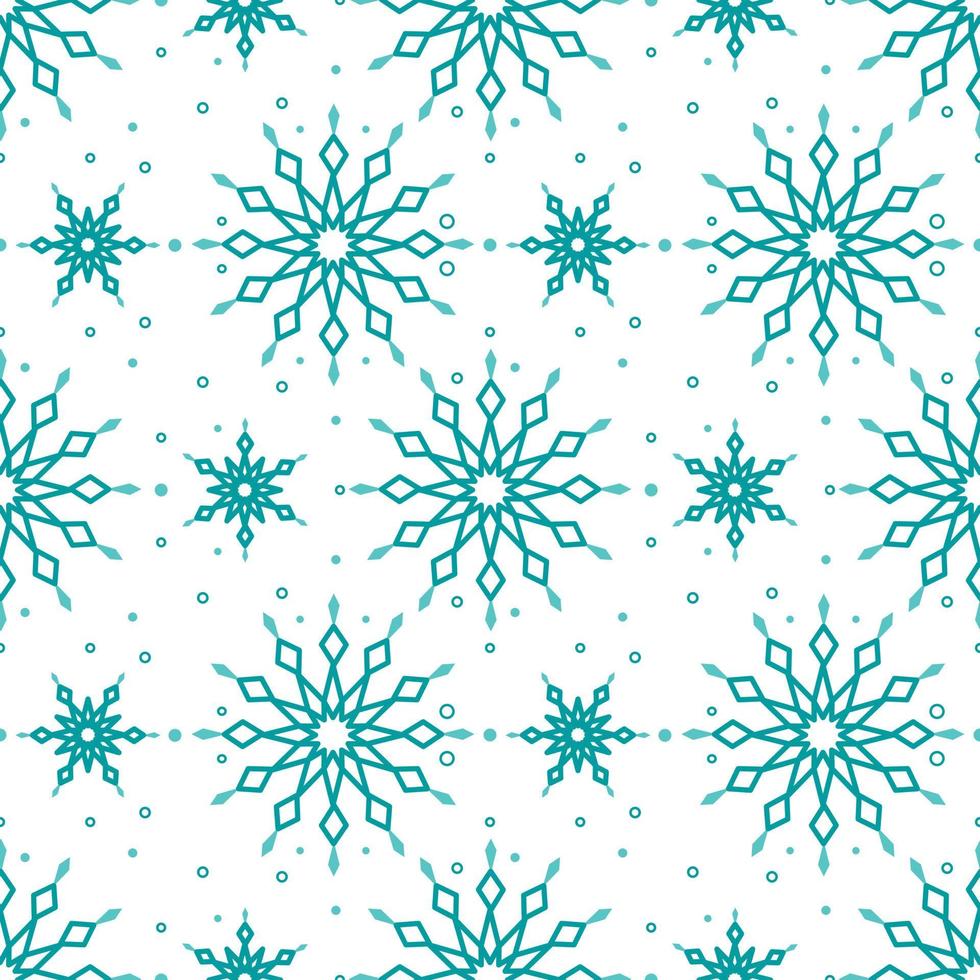 Seamless pattern with blue snowflakes on white background. Festive winter traditional decoration for New Year, Christmas, holidays and design. Ornament of simple line repeat snow flake vector