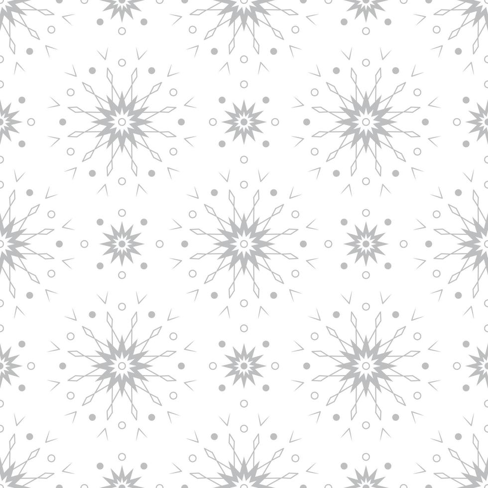 Seamless pattern with silver snowflakes on white background. Festive winter traditional decoration for New Year, Christmas, holidays and design. Ornament of simple line repeat snow flake vector