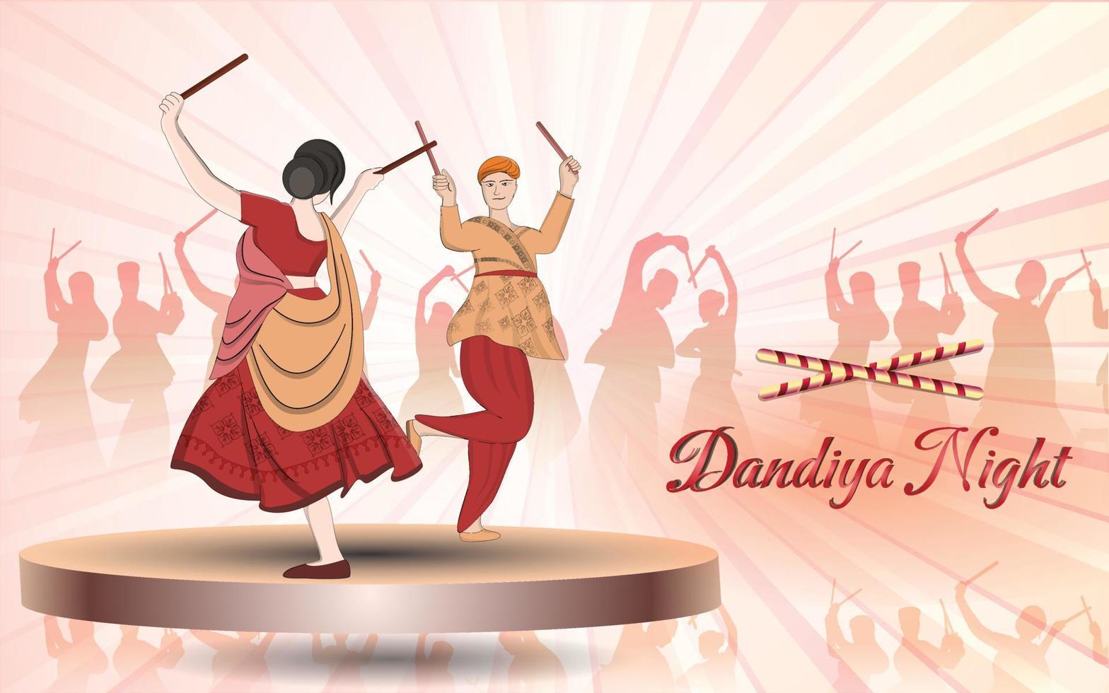 happy navratri - dandia, pareja de garba, ilustración de personaje de dandia, banner de noche de dandia, banner de navratri, no completamente editable. vector