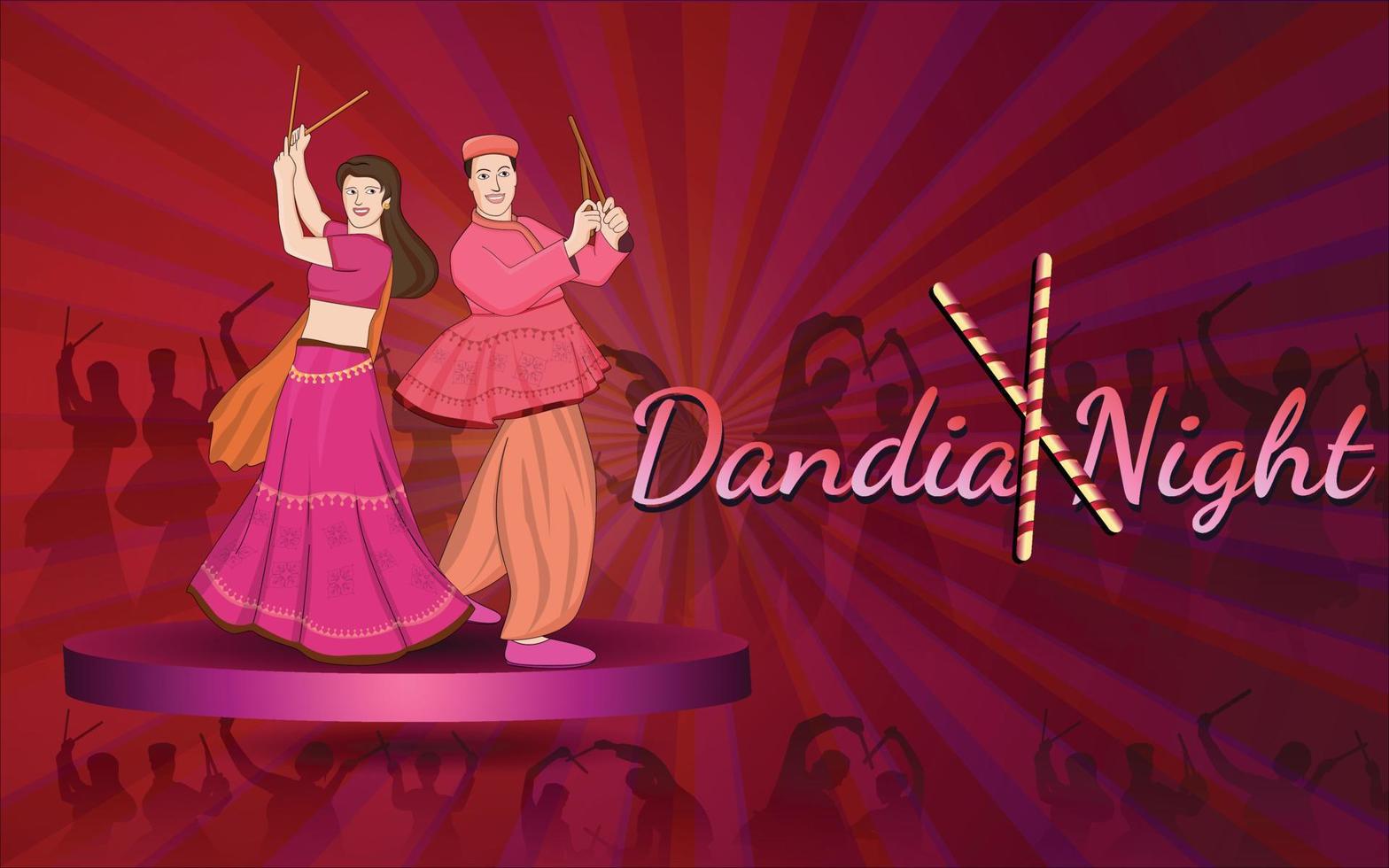 Happy Navratri - Dandia, Garba couple, dandia character illustration, Dandia night banner, Navratri banner, Not fully Editable. vector