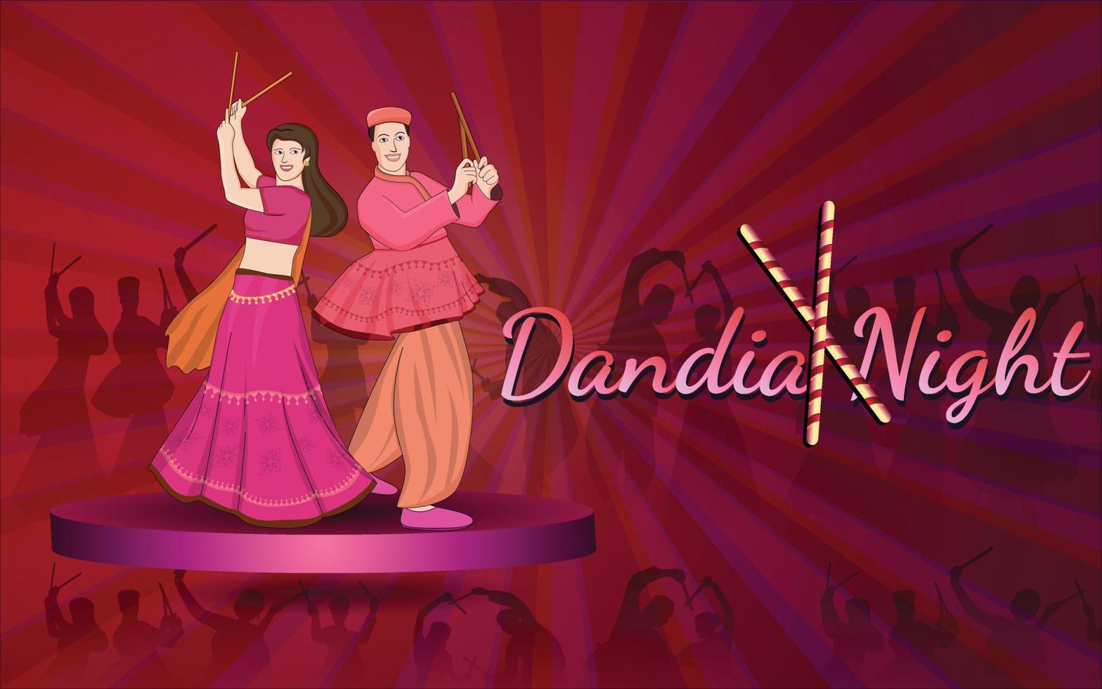 happy navratri - dandia, pareja de garba, ilustración de personaje de dandia, banner de noche de dandia, banner de navratri, no completamente editable. vector