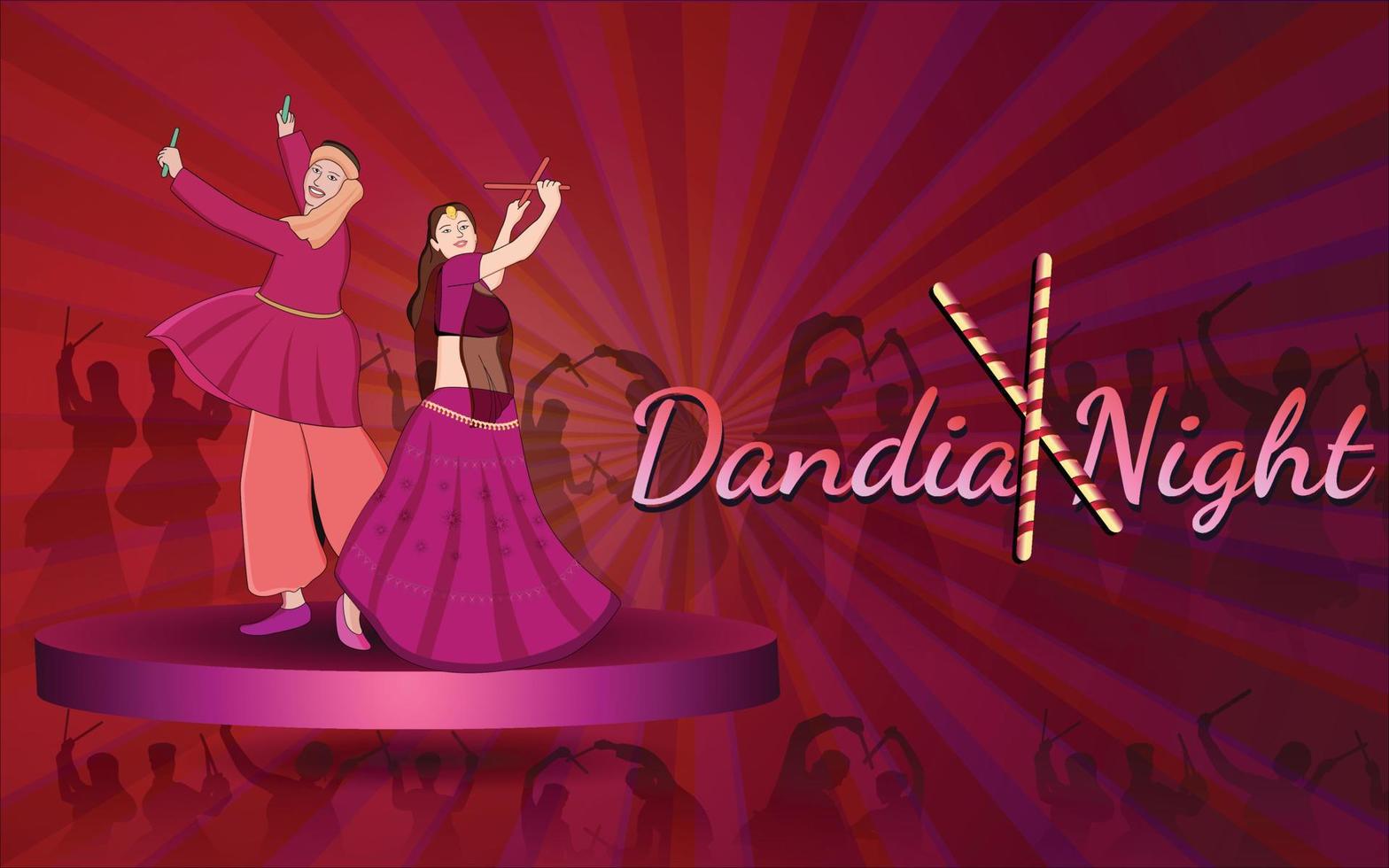 happy navratri - dandia, pareja de garba, ilustración de personaje de dandia, banner de noche de dandia, banner de navratri, no completamente editable. vector