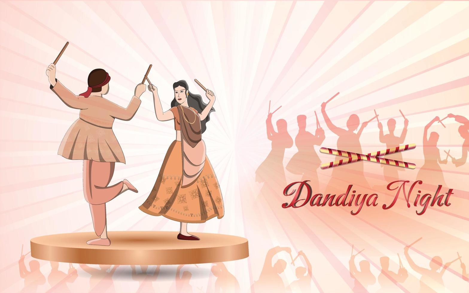 Happy Navratri - Dandia, Garba couple, dandia character illustration, Dandia night banner, Navratri banner, Not fully Editable. vector