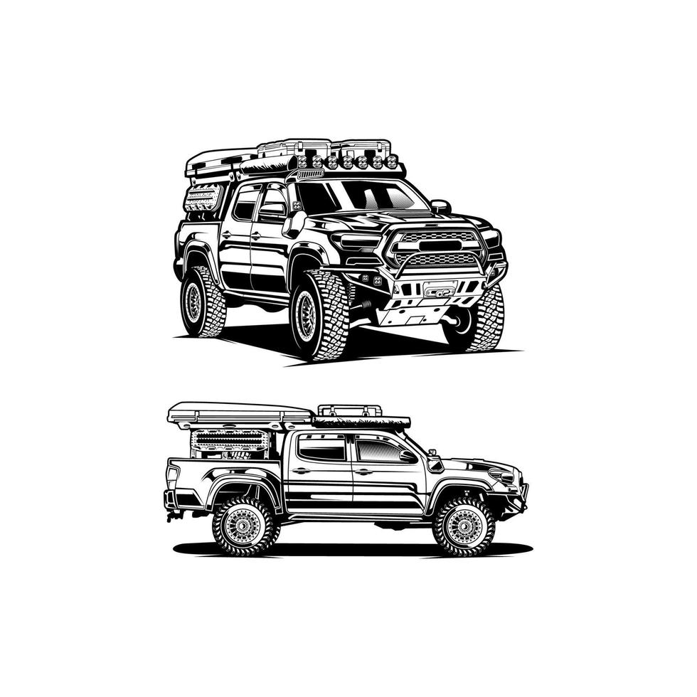 car off road  4x4 black and white vector