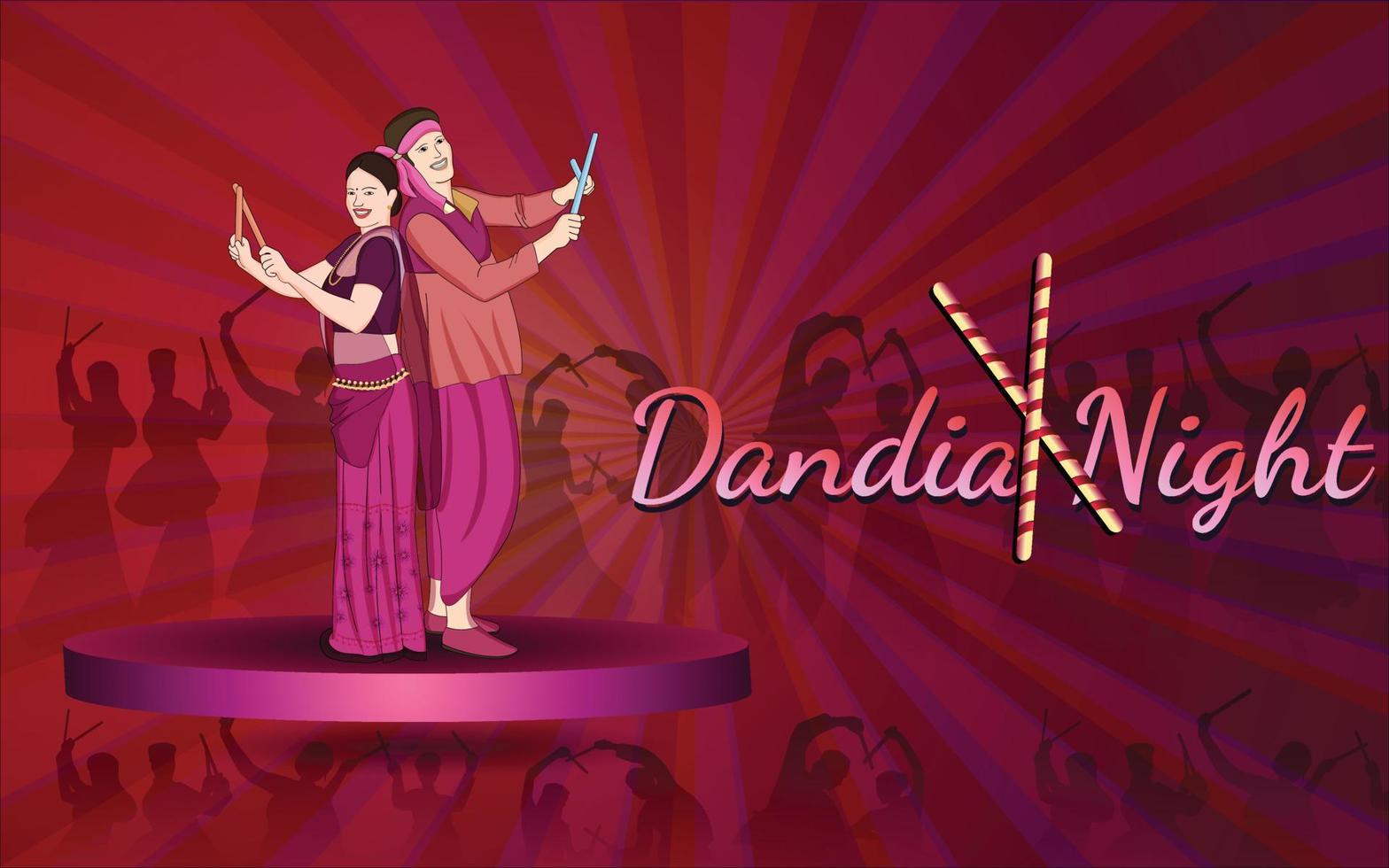 Happy Navratri - Dandia, Garba couple, dandia character illustration, Dandia night banner, Navratri banner, Not fully Editable. vector