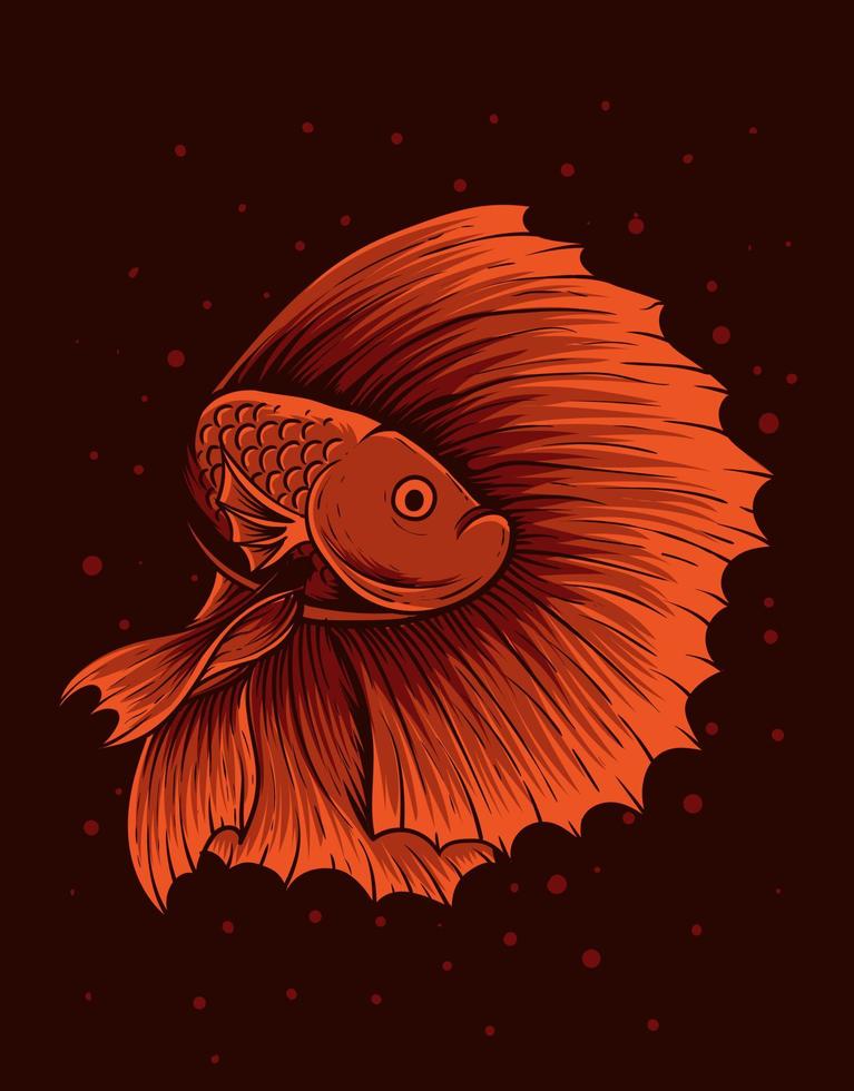 illustration vintage beautiful betta fish red color vector