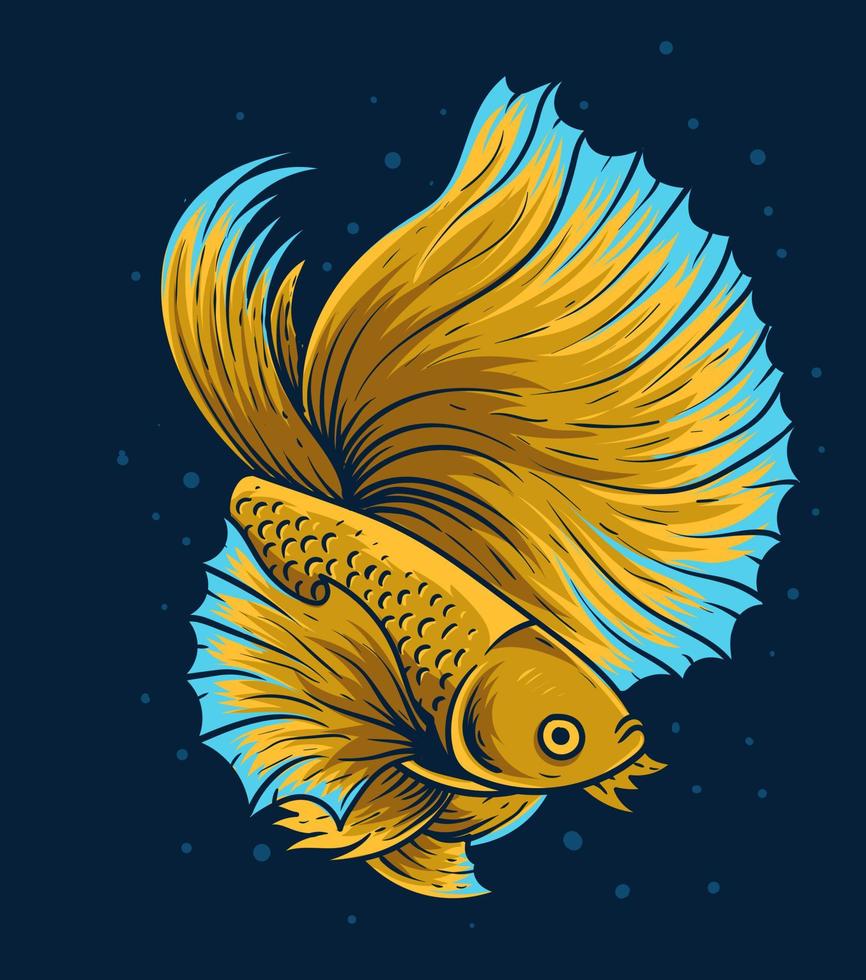 Ilustración vintage hermoso pez betta vector