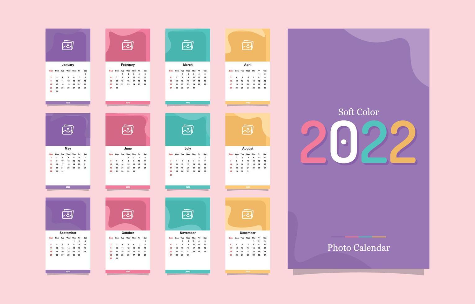 plantilla de calendario 2022 con foto vector