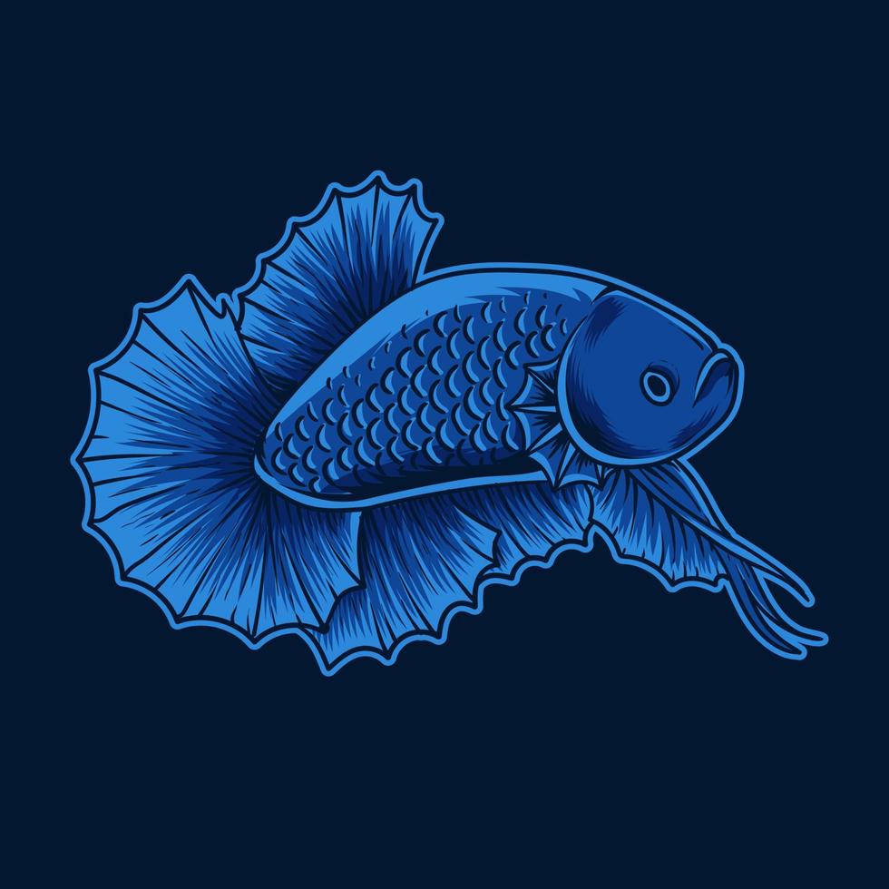 illustration beautiful betta fish blue color vector