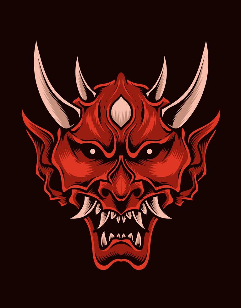 Ilustración de miedo máscara de oni color rojo vector