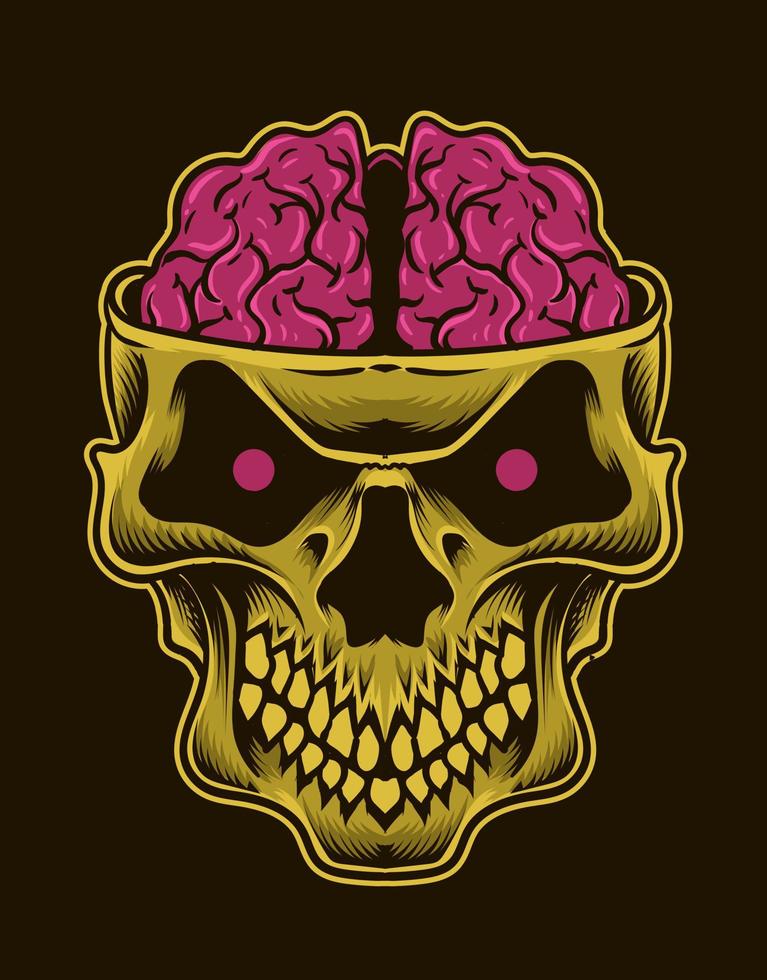 illustration skull brain on back background vector