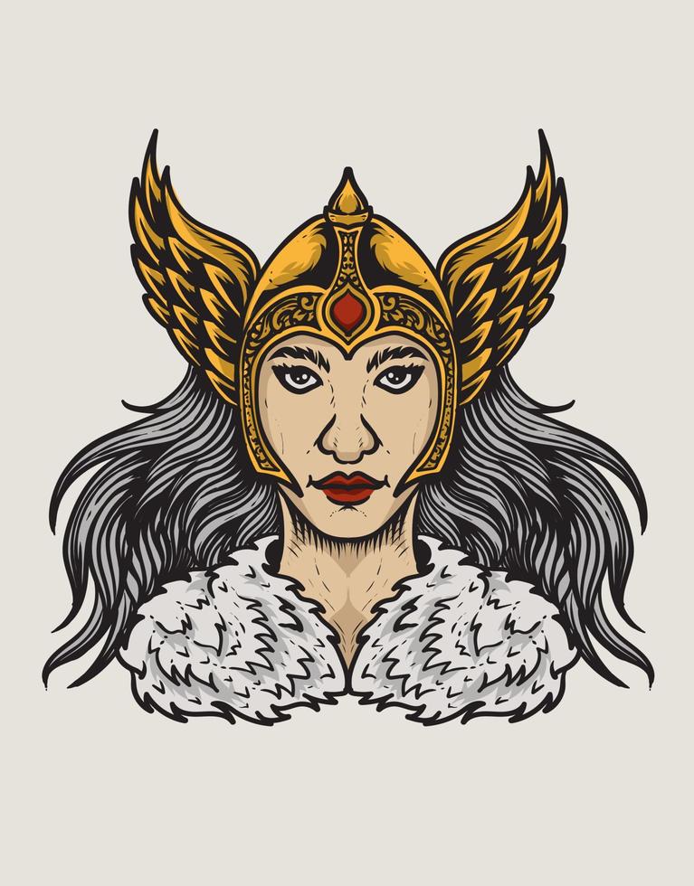 illustration valkyrie goddess head on white background vector