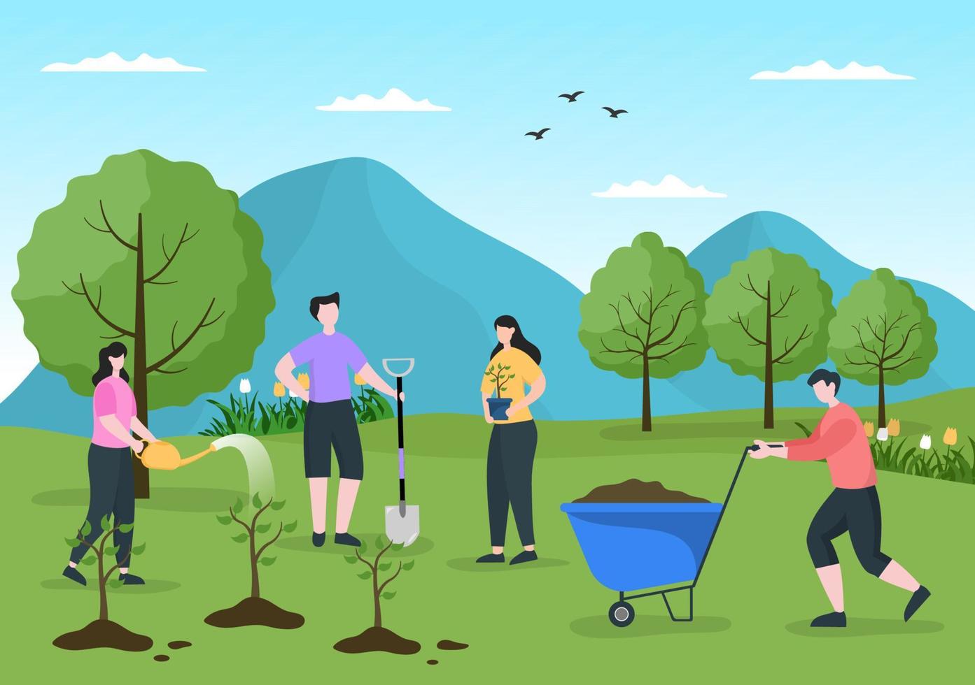 People Planting Trees Flat Cartoon Vector Illustration With Gardening,  Farming and Agriculture Use Tree Roots or a Shovel For Caring Environment  Concept 3559609 Vector Art at Vecteezy