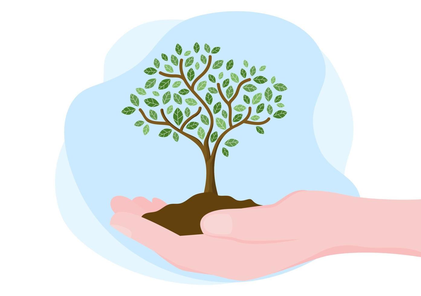 Las personas que plantan árboles ilustración vectorial de dibujos animados planos con jardinería, agricultura y agricultura usan raíces de árboles o una pala para cuidar el concepto de medio ambiente vector