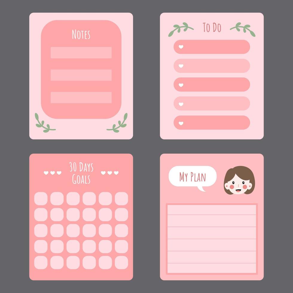 cute pink printable planner memo illustration vector