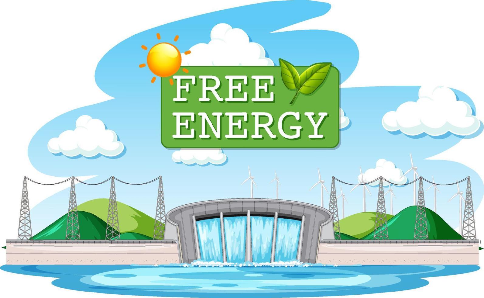 Hydro Power Plants generate electricity with free energy banner vector