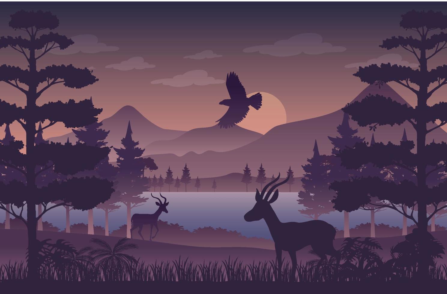 silueta crepúsculo bosque paisaje antecedentes vector