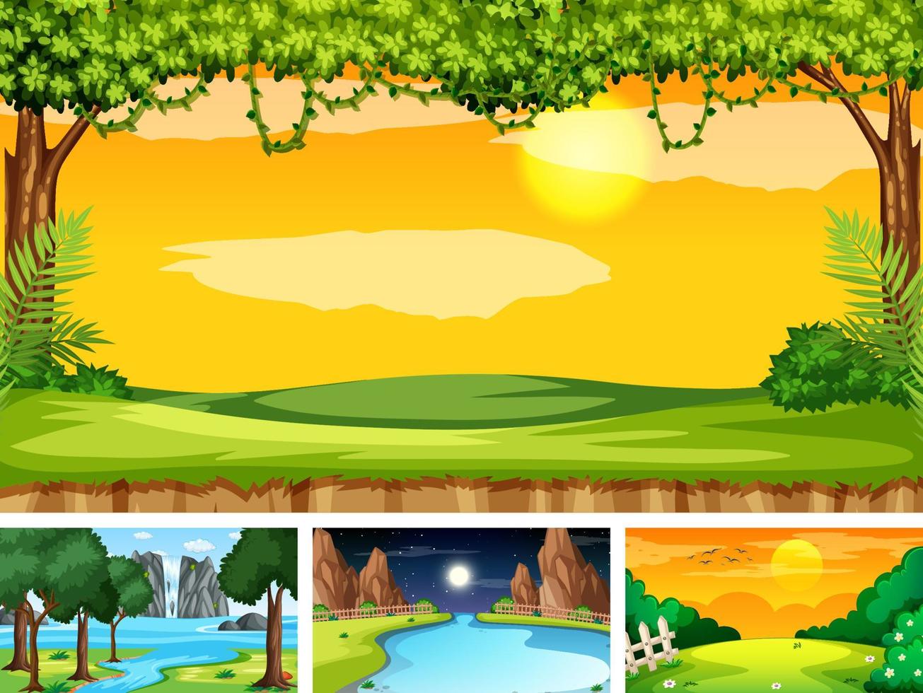 Four different scene of nature park and forest vector