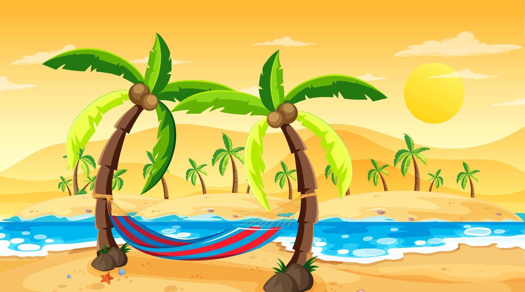 escena de paisaje de playa tropical al atardecer vector