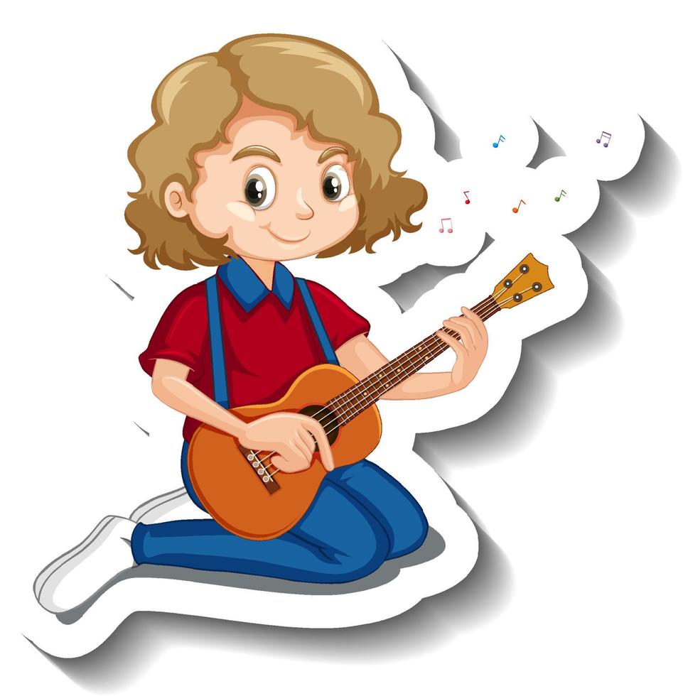 A girl playing acoustic guitar cartoon character sticker 3560208 Vector Art  at Vecteezy