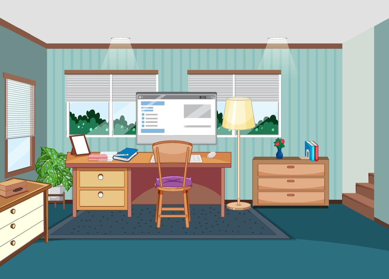 Workroom scene with computer on the table vector