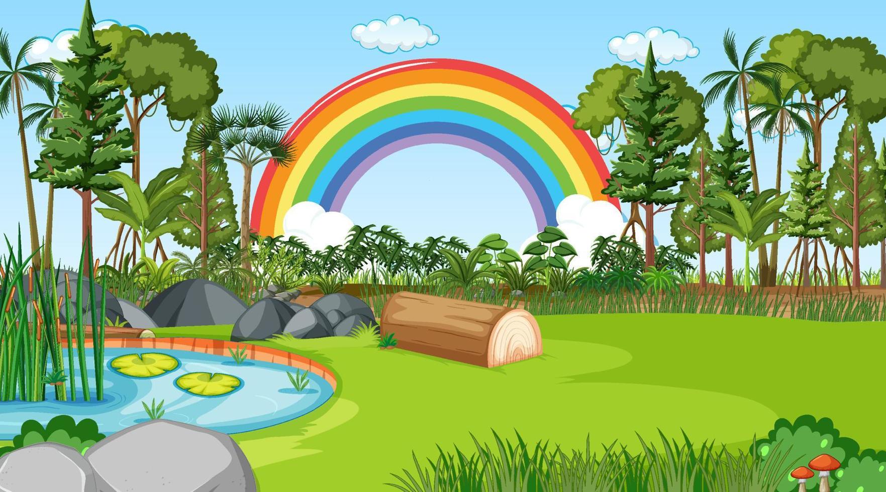 Nature scene background with rainbow in the sky vector