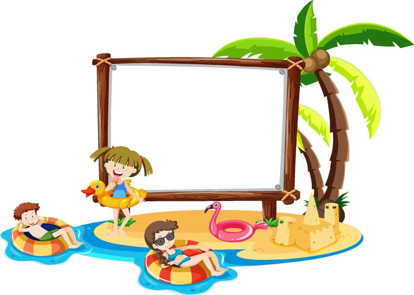 Summer beach theme with blank banner isolated on white background vector