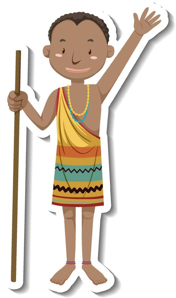 African tribal man cartoon character sticker vector