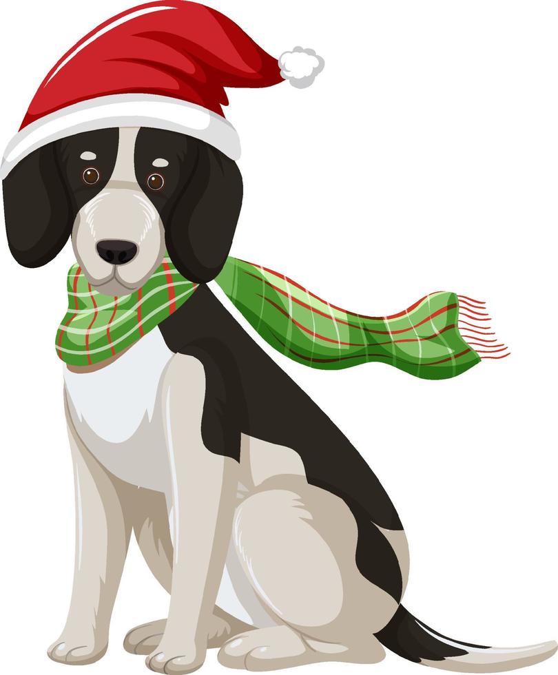 perro beagle con sombrero de navidad personaje de dibujos animados vector