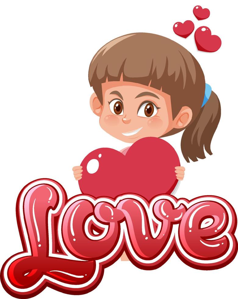 Girl holding heart with font love vector