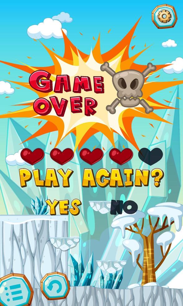 Game over template on mobile game vector